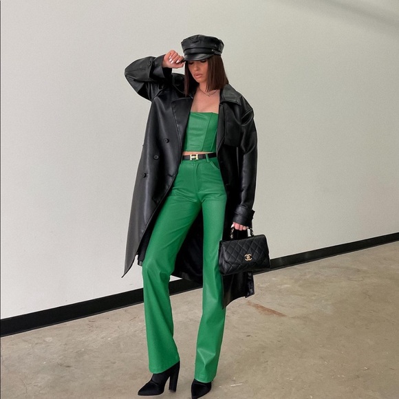 Zara Solid color faux leather Pants and cropped top